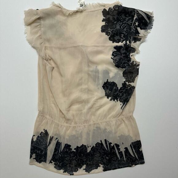 Vintage Y2K Guess Sheer Chiffon Peplum Top with Lace Appliqué - Picture 7 of 9